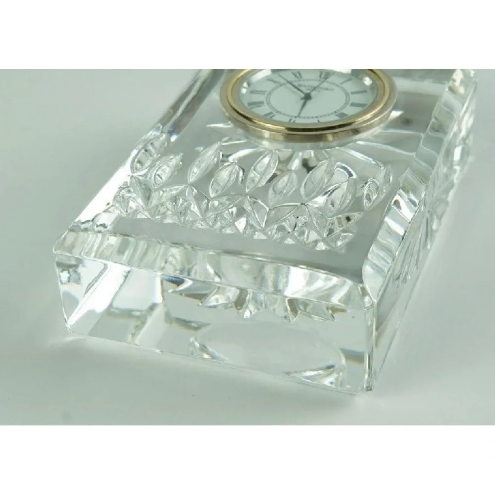 Waterford Crystal Heirloom Collection Desk Clock Roman Numeral Gold Tone Bezel